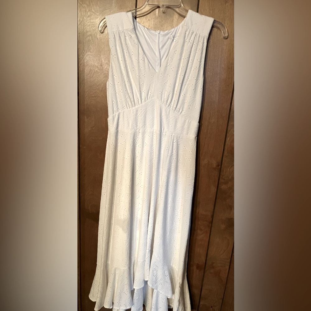 White eyelet sleeveless dress